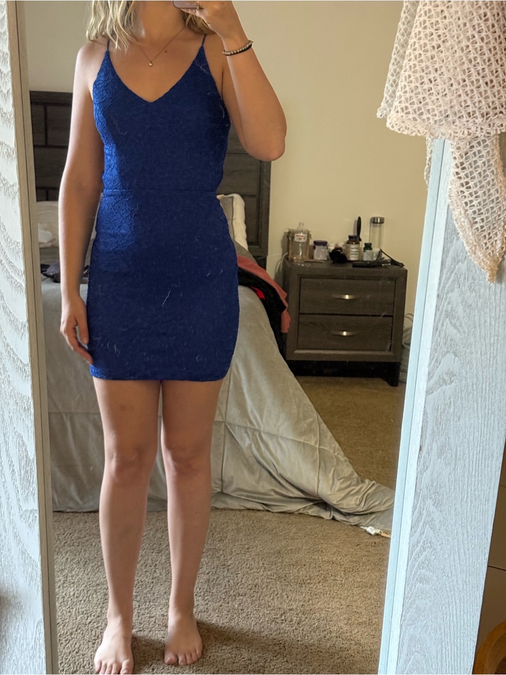 Teeze Me Royal Blue Lace V-Neck Spaghetti Strap Mini Dress